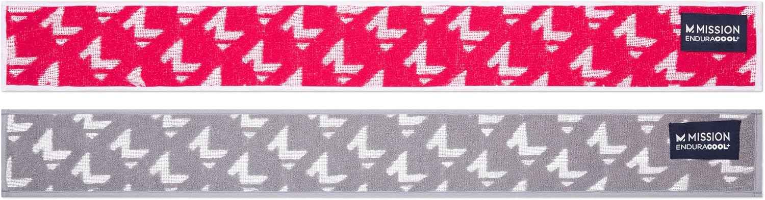 MISSION Enduracool+ Mini Performance Towel, 2 Pack, Instant Cooling Up to 8 Hours UPF 50, Fast Drying, for Outdoors, Running, Sports, Hiking, Camping, Gym (Ash Gray & Fuchsia)