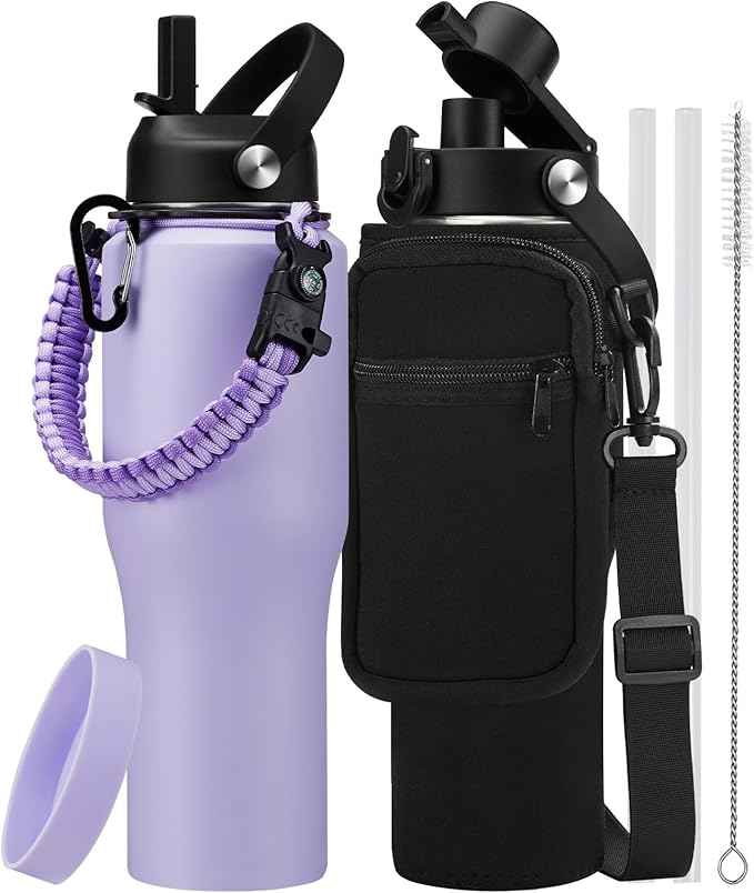 32oz 40oz Insulated Water Bottle with Straw - Keep Cold 48h or Hot 24h, Insulated Tumbler with Auto Spout Lid Fits in any Car Cup Holder, Metal Water Bottle Travel Coffee Mug for Car, Gym, Office