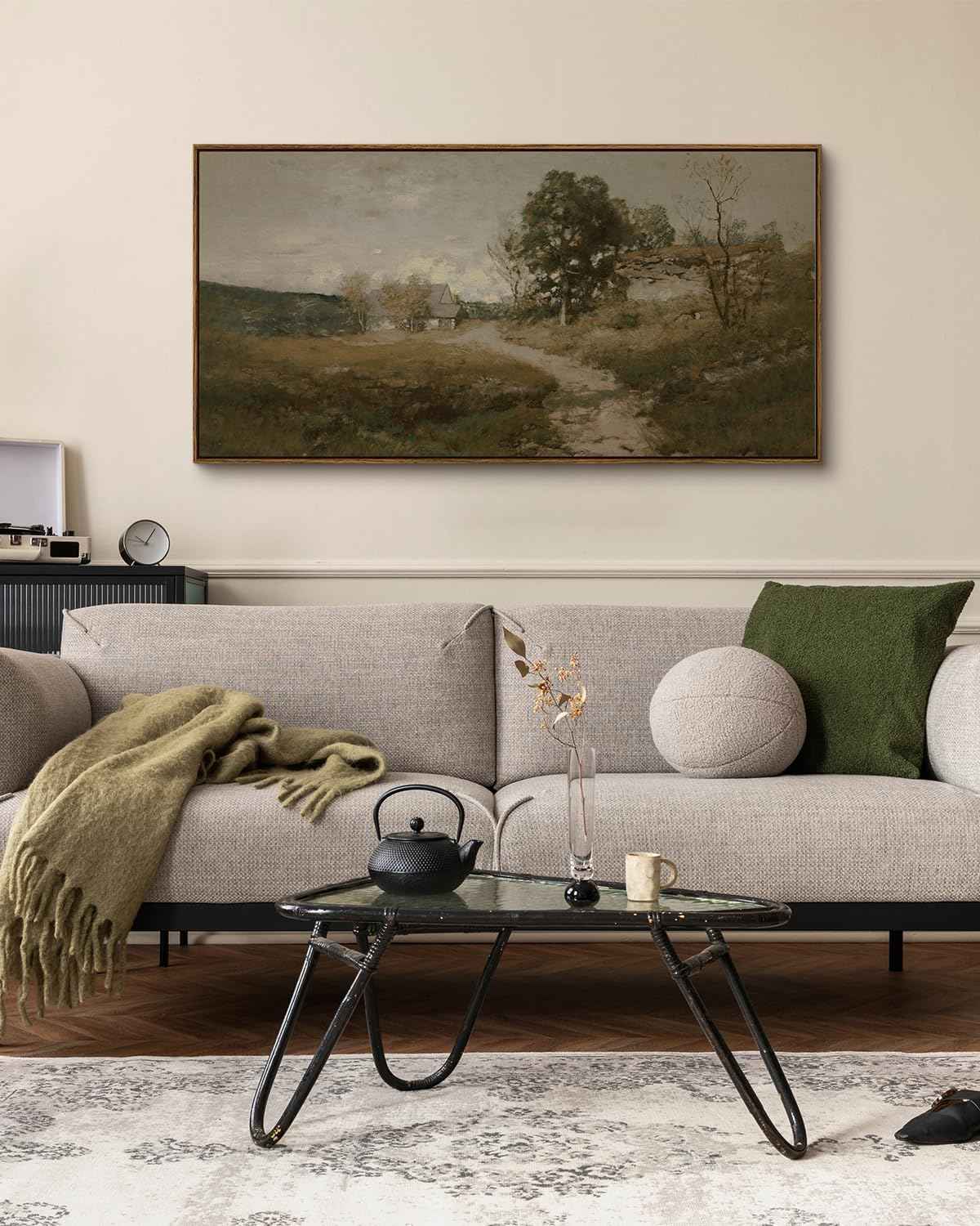 InSimSea Extra Large Framed Vintage Wall Art, Living Room Country Farmhouse Decor, Retro Road Landscape Paintings, Canvas Prints, Rustic Scenery Long Pictures for Bedroom Above of Bed,24x48inch