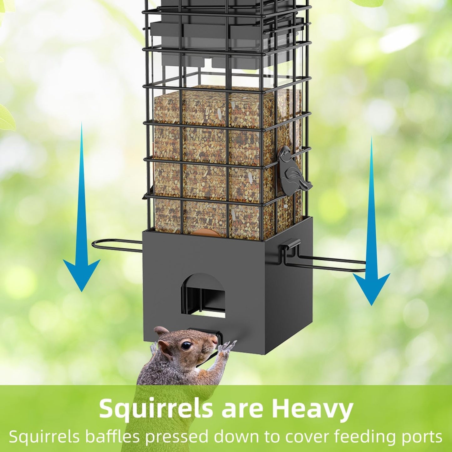 KRUOO Metal Squirrel Proof Bird Feeder for Outdoors Hanging,Wild Bird Feeders for Outside, 2.5 lb Capacity