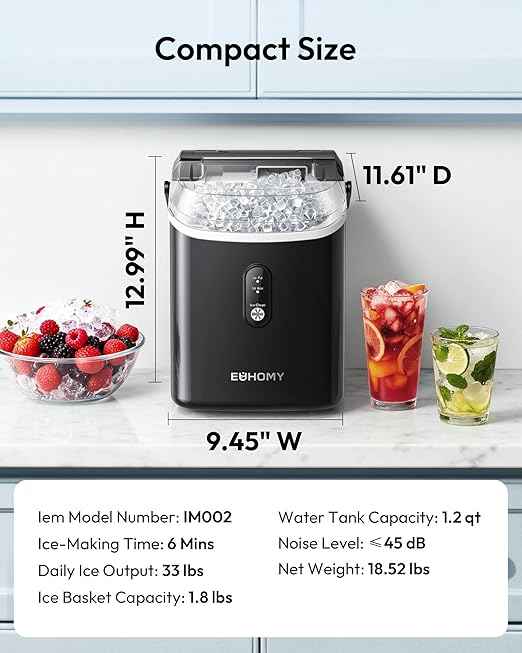 EUHOMY Nugget Ice Maker Countertop with Handle, Ready in 6 Mins, 34lbs Per Day, Removable Top Cover, Self-Cleaning, Portable Sonic Ice Maker with Basket and Scoop, for Home/Party/RV/Camping(Black)