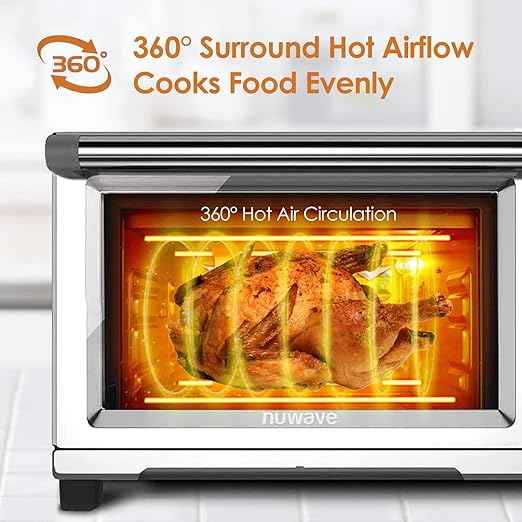Nuwave Bravo XL Air Fryer Toaster Smart Oven, 12-in-1 Countertop Grill/Griddle Combo, 30-Qt XL Capacity, 50F-500F adjustable in precise 5F increments, Integrated Smart Thermometer, Linear T Technology