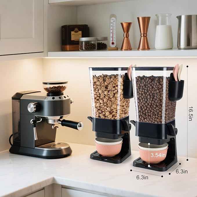 Osacoe Cereal Dispenser Countertop Black 2 Pack with Bowls Spoons Cutlery Box,5.5 QT Dry Food Dispenser Snack Organizer Containers Storage for Pantry Kitchen Organization Oatmeal Nut Granola Candy