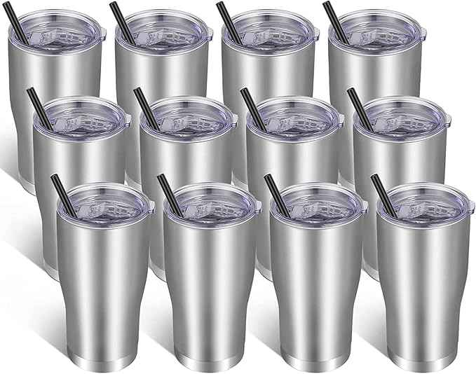 VEGOND 20oz Tumbler Stainless Steel Tumbler Cup with Lid And Straw Vacuum Insulated Double Wall Travel Coffee Mug(Stainless 12 Pack)