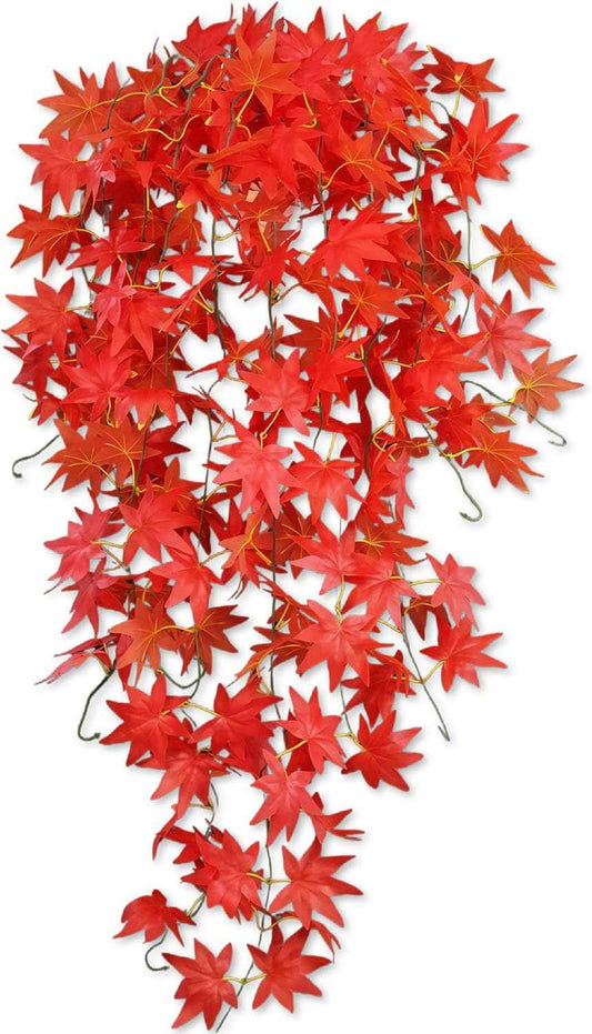 2 Pack Artificial Maple Leaf Hanging Plant (3.3ft) - Fake Fall Vine Greenery for Wall Decor, Indoor/Outdoor, Wedding & Party Decoration - No Basket (Dark Red)