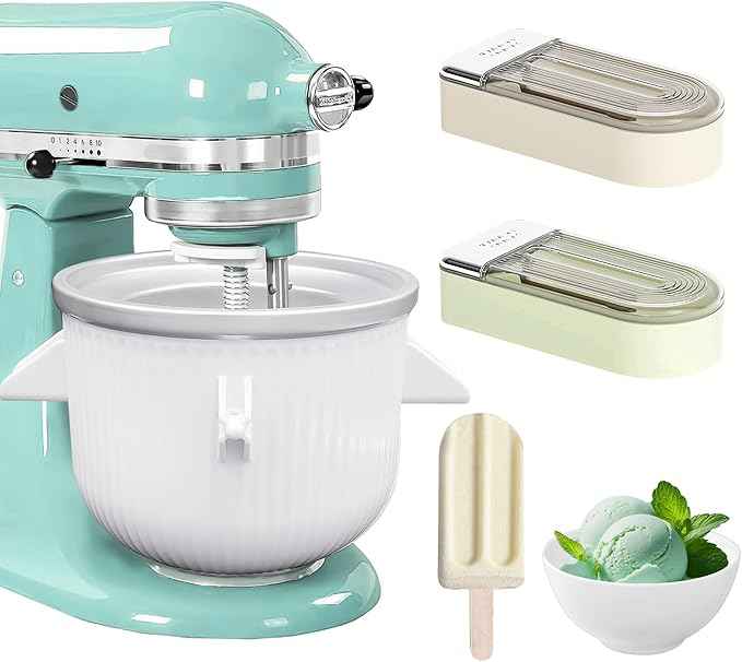 Ice Cream Maker Attachment for KitchenAid Stand Mixer,2 Quart Ice Cream Bowl Compatible with 4.5Qt and Larger Stand Mixers,Frozen Yogurt Ice Cream & Sorbet Gelato Maker with 2 Models by Aligat