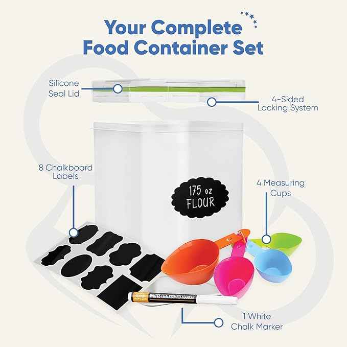 Chef's Path Large Airtight Food Storage Containers with Lids, Pack of 2, 5.2L, 175Oz, Airtight Kitchen and Pantry Bulk Canisters for Flour, Sugar, Rice, and Baking Supplies - Transparent