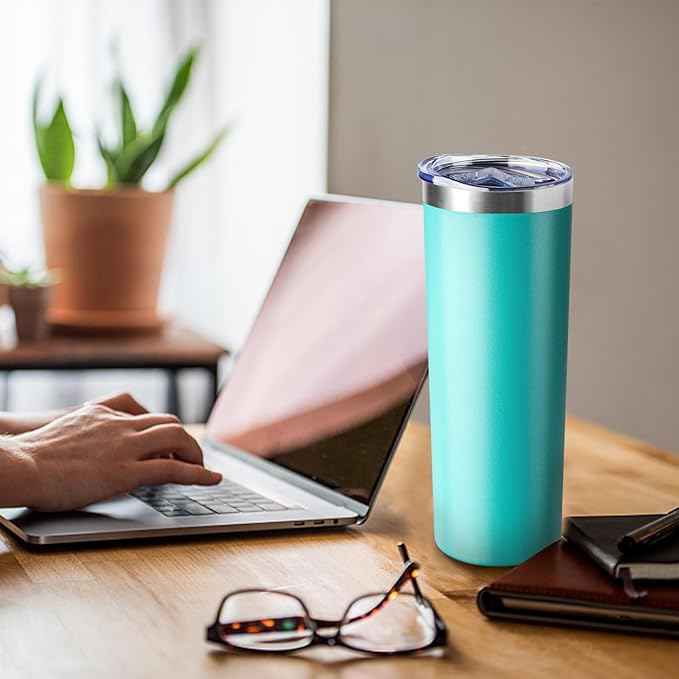 20 oz Skinny Tumbler with Lid and Straw,Stainless Steel Vacuum Insulated Tumbler Cup Double Wall Leak-proof Coffee Mug,Travel Thermal Water Tumbler for Home,Office,Outdoor(Teal,1)