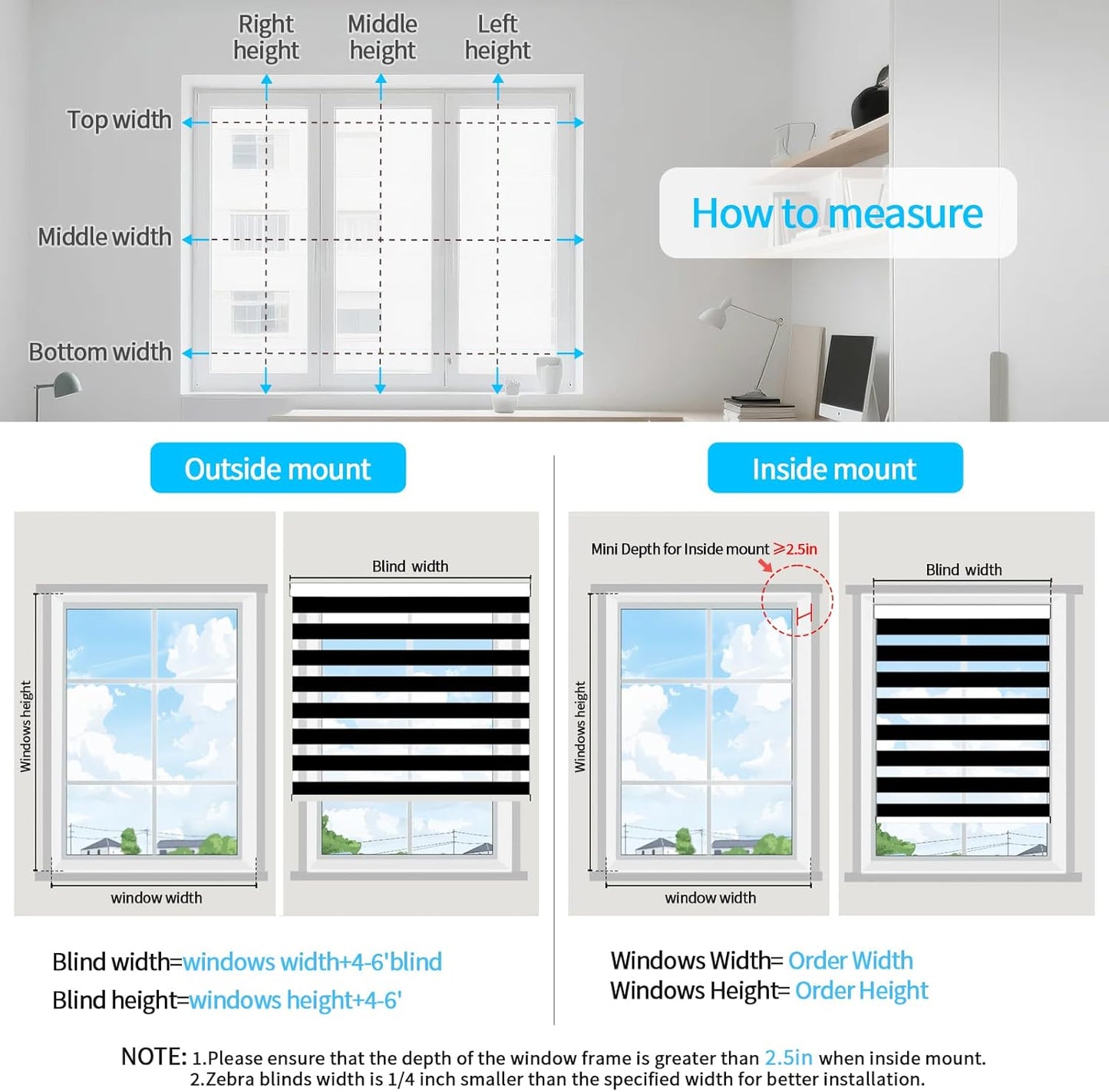 Cordless Zebra Blinds for Windows (29" W X 72" H, White) Free-Stop Zebra Roller Shades Dual Layer Light Filtering Privacy for Day and Night, Light Control for Home, Bedroom, Office