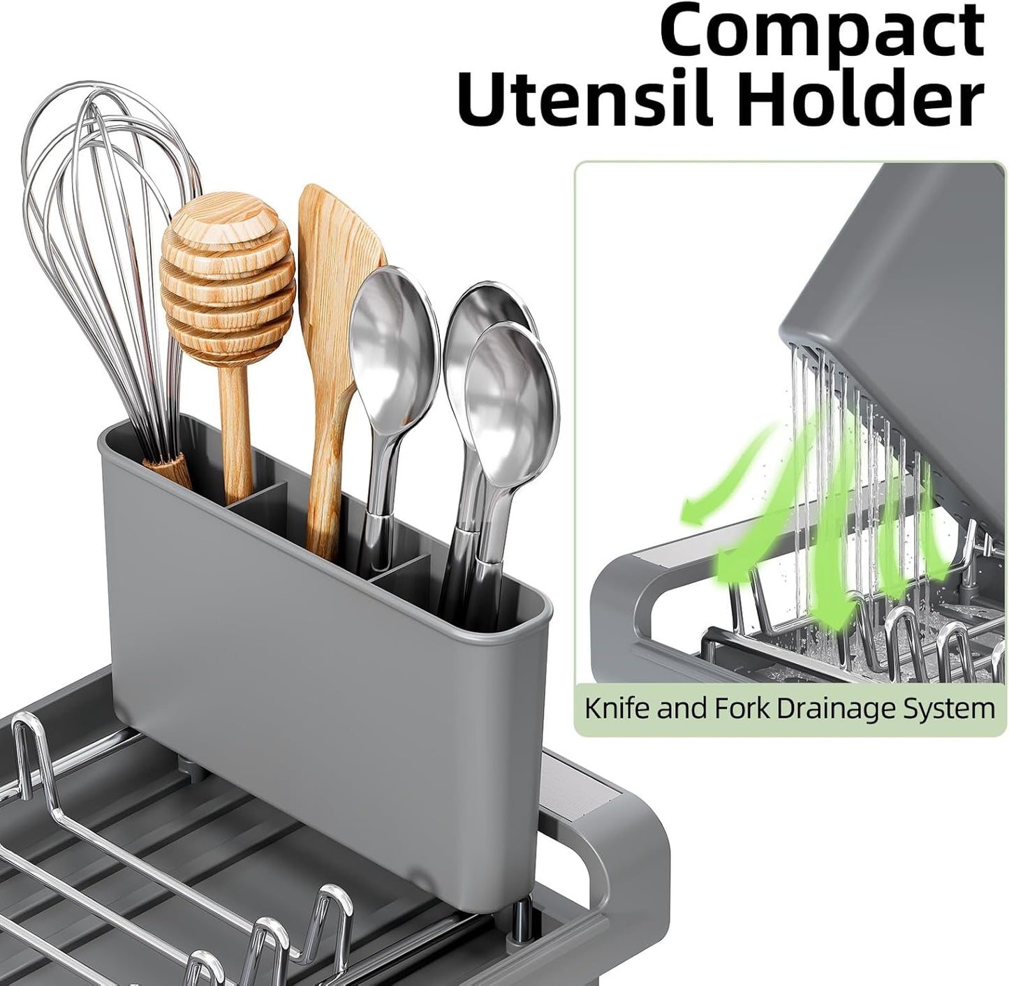 TOOLF Small Dish Drying Rack, Mini Expandable Compact Dish Rack, Slim Extendable Stainless Steel Dish Drainer for Kitchen Plate Storage, Space Saving Dish Strainer in Sink or on Home Countertop, Gray