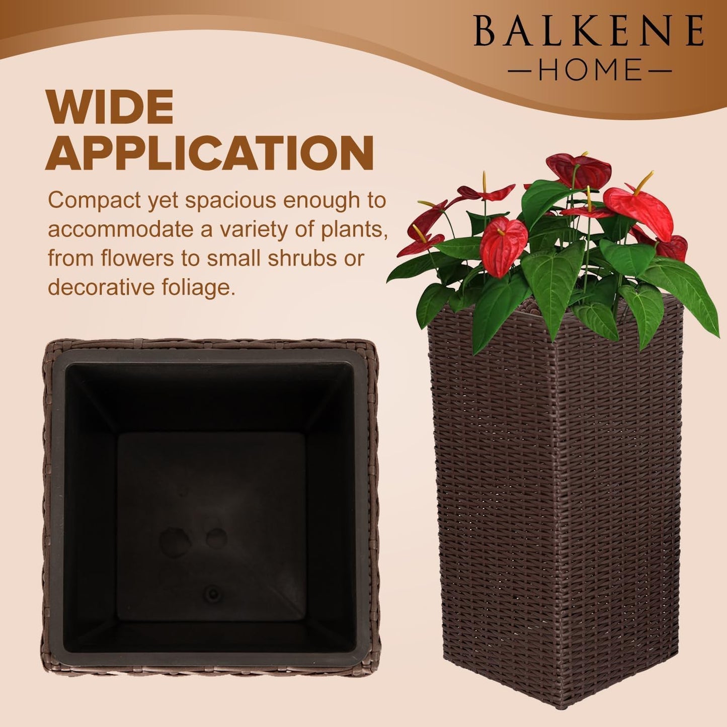 Set of 2 Tall Planters for Outdoor & Indoor Plants – 24" Large Plastic Flower Pots with Modern Tapered Design, Decorative Garden Planters for Porch, Patio, Balcony & Backyard Sierra, Brown