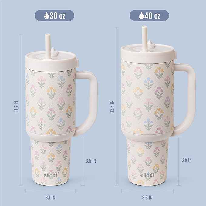 Ello Oasis 30oz Stainless Steel Water Bottle - Flower Quilt