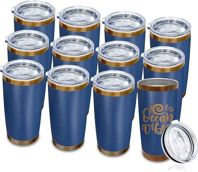 20 oz Tumblers Stainless Steel Tumbler with Lid and Straw Insulated Copper Coffee Mug for Laser Graving 22oz Powder Coated Cup(Navy,12 pack)