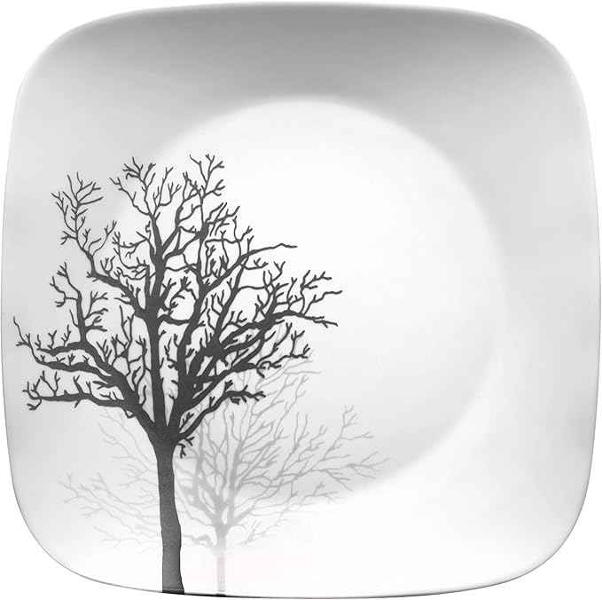 Corelle Vitrelle 18-Piece Service for 6 Dinnerware Set Triple Layer Glass and Chip Resistant, Lightweight Square Plates and Bowls Set, Timber Shadows