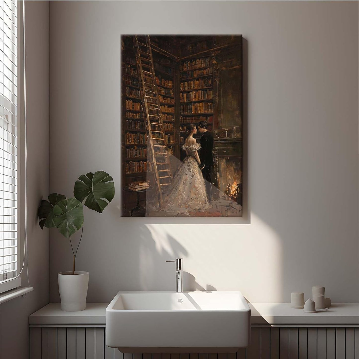 JFHCQJPK Gothic retro library scene decoration melancholy calm art college style wall aesthetic antique style home decoration suitable for bedroom living room32x48in Frameless
