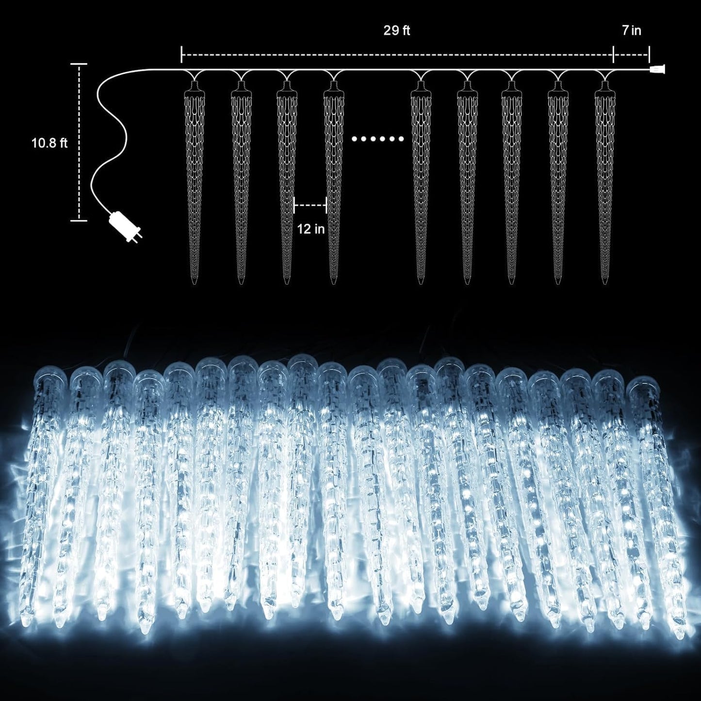 Brightown Christmas Meteor Shower Icicle Lights Outdoor, 30ft with 30 Tube 720 LED Dropping Effect, Waterproof Decorations for House Eave Roofline, Cool White
