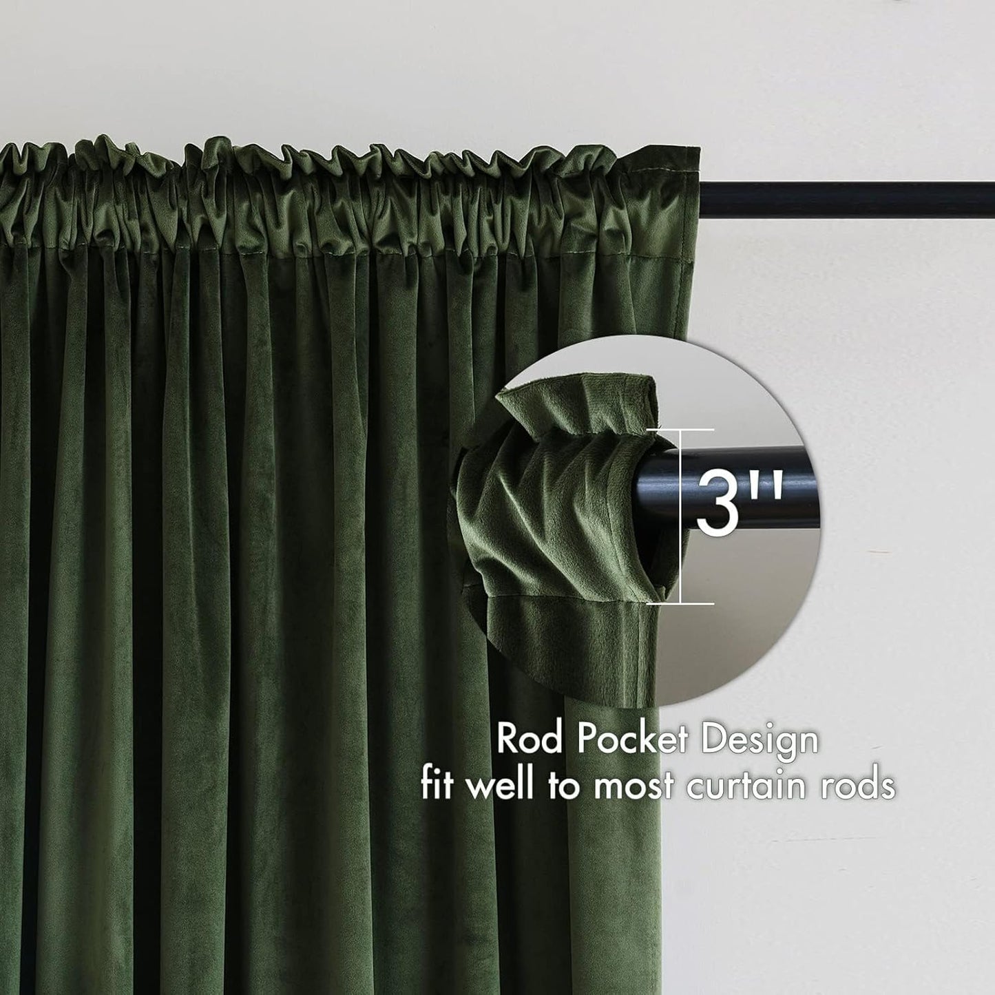 MIULEE Olive Green Velvet Curtains Thermal Insulated Blackout Curtain Drapes for Bedroom Living Room Darkening 92 Inches Long Curtains Panels Rod Pocket Set of 2