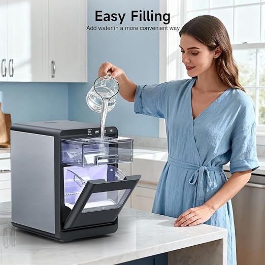 ETL Approval Nugget Ice Maker Countertop, 45Lbs/24H Pebble Ice Maker with Water Tank, Soft Chewable Pellet Ice Machine with Self-Cleaning for Kitchens/Home/Office