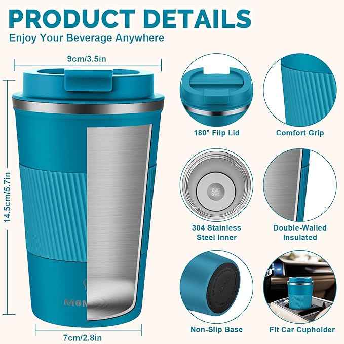MOMSIV 12oz Travel Mug, Insulated Coffee Cup with Leakproof Lid, Travel Coffee Mug Vacuum Stainless Steel Double Walled Reusable Coffee Cup for Hot and Cold Water Coffee