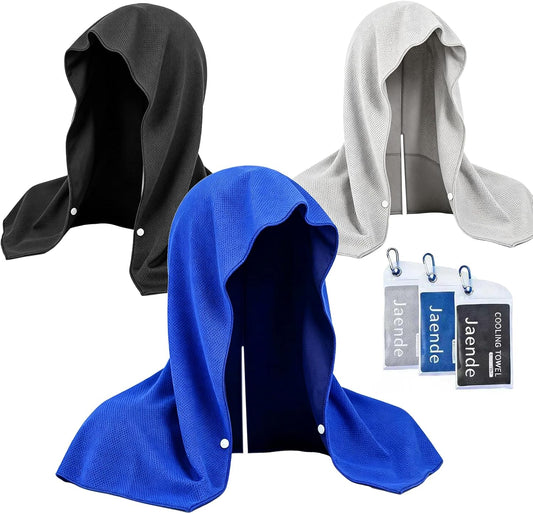3Pack Cooling Hoodie Towel, UPF 50+ Sun Protection Ice Towel, Instant Cooling Towels for Neck and Face, Perfect for Sports, Gym, Workout, Yoga, Running & Hot Weather