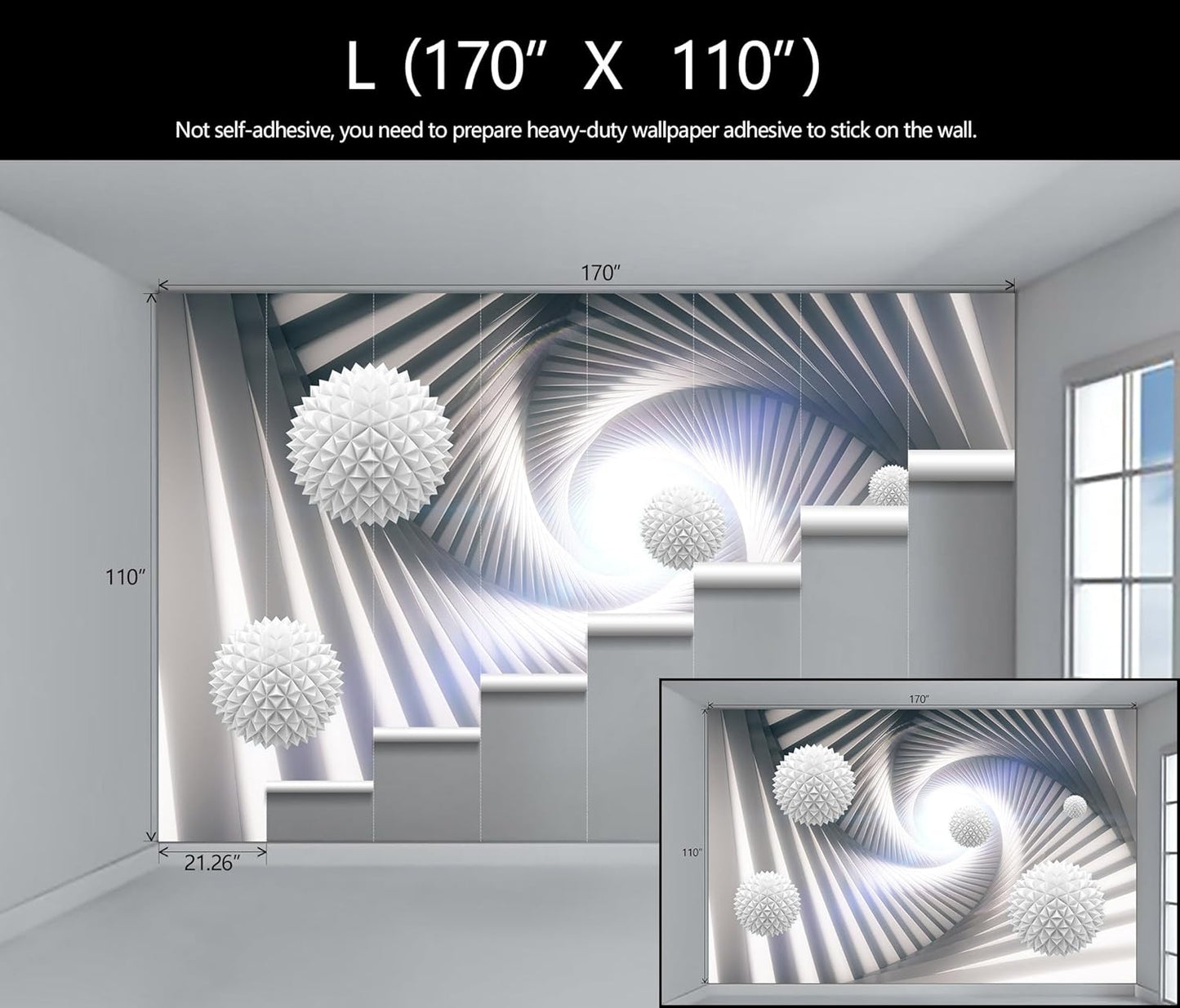 3D Space Tunnel Wallpaper Living Room Abstract Architecture Mural for Meditation Room (Not Peel and Stick)