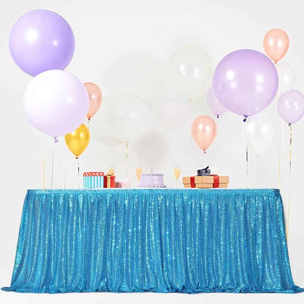 Eternal Beauty 6ft Sequin Table Skirt for Party Wedding Birthday Baby Shower Holiday Decoration (L6(ft) H 30in, Turquoise)