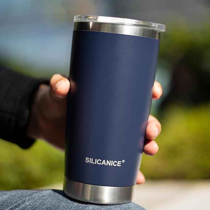 20oz Hygienic Stainless Steel Vacuum Insulated Tumbler w/ Easy-On/Easy-Off Lid - Removable slider, Double Wall 18/8 Travel Mug, BPA-Free, Fits Cup Holders, Premium Quality, Smart Value - Navy Blue