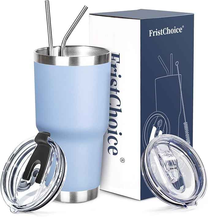 30 oz Tumbler with Lids and Straws Double Wall Vacuum Insulated Tumbler Cup,Stainless Steel Leak-proof Thermal Tumbler Travel Coffee Mug for Cold and Hot Drinks,Baby Blue