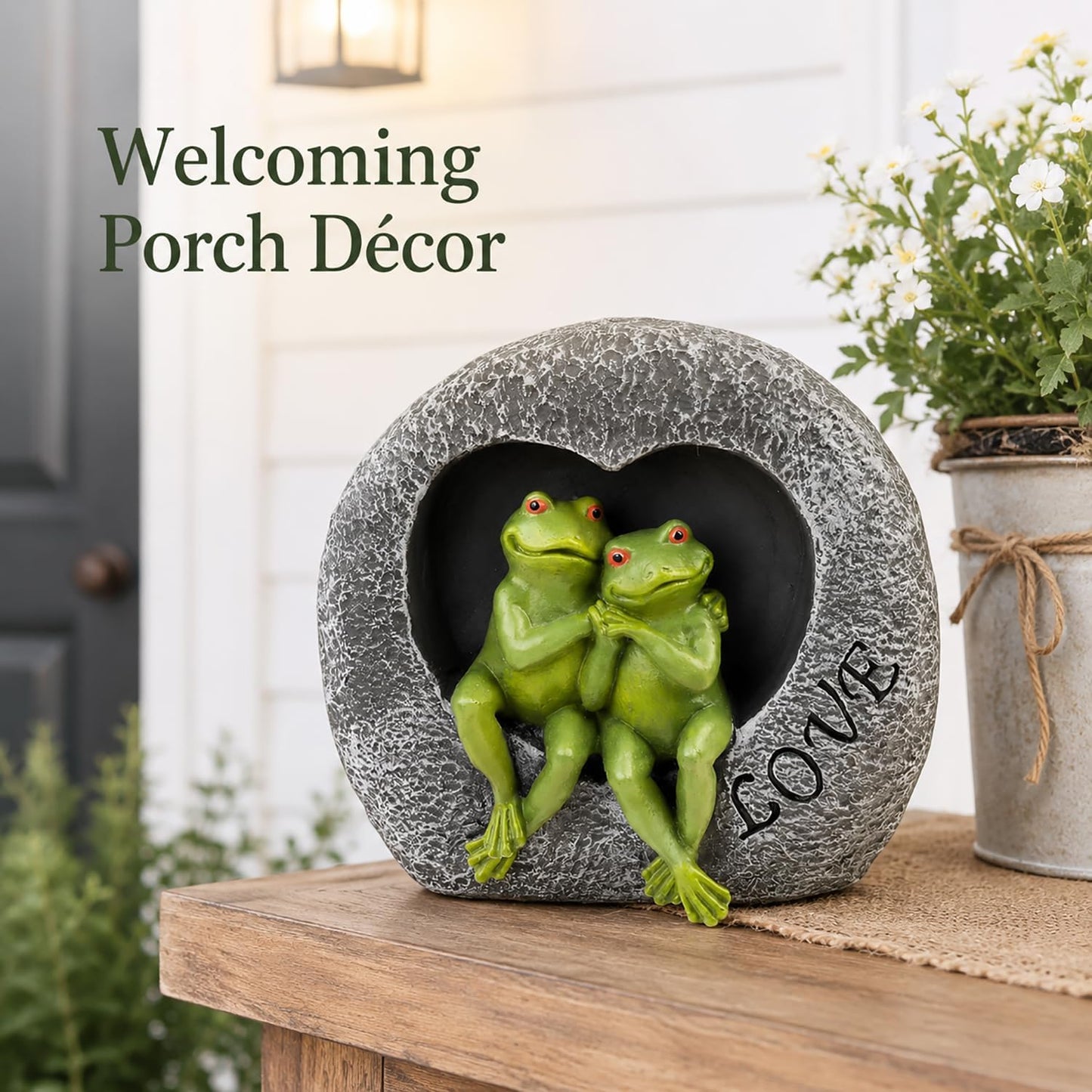 MeritMode Frog Garden Decor Outdoor Statue, Funny Resin Frog Figurine for Patio Porch Yard, Cute Garden Sculpture for Lawn Decor, Gardening Gift for Women Mom Frog Lovers