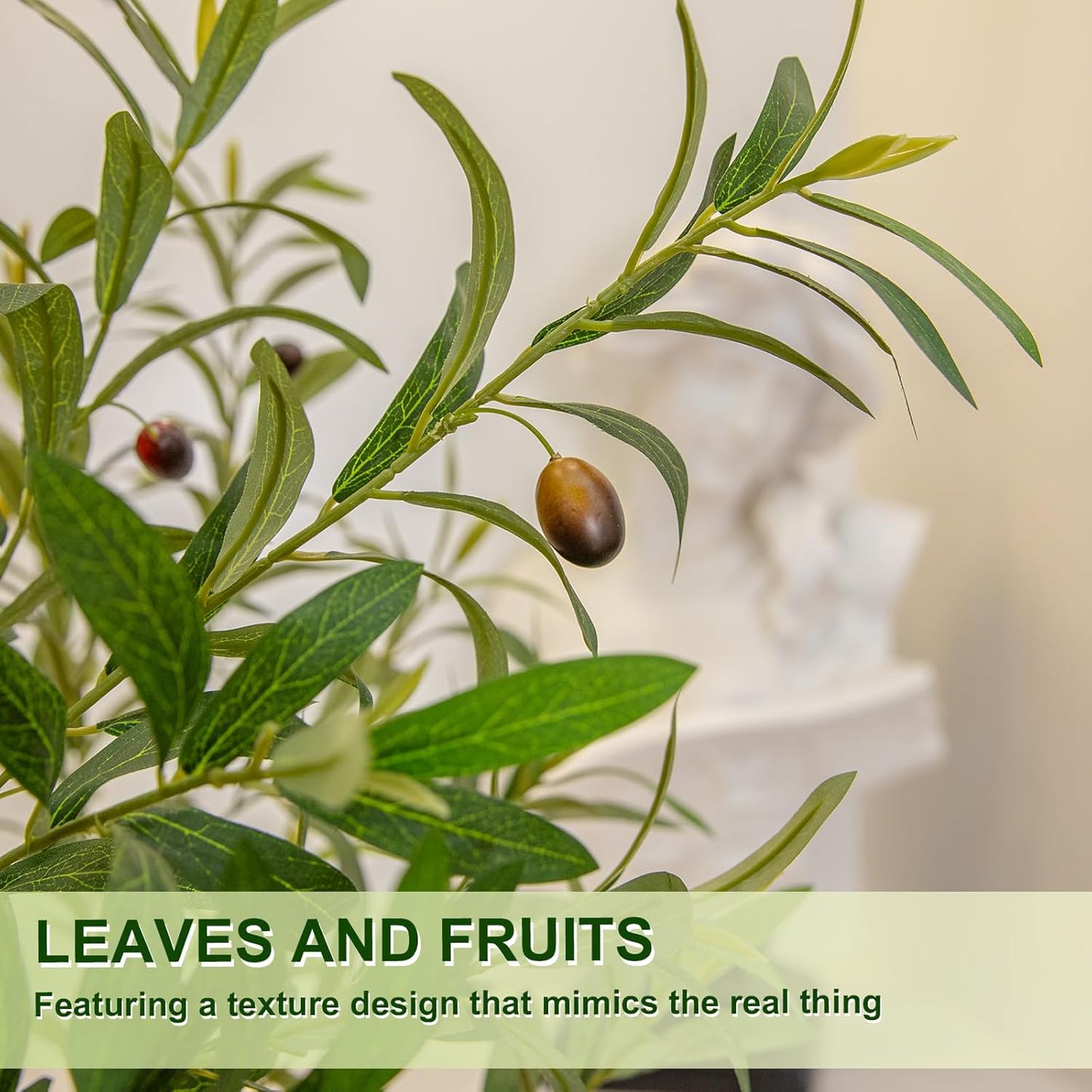 Olive Tree Artificial Indoor, 8FT Tall Faux Olive Tree with 18in Round White Planter, Artificial Plants with Natural Wood Trunk and Lifelike Fruits for Home Office Decor