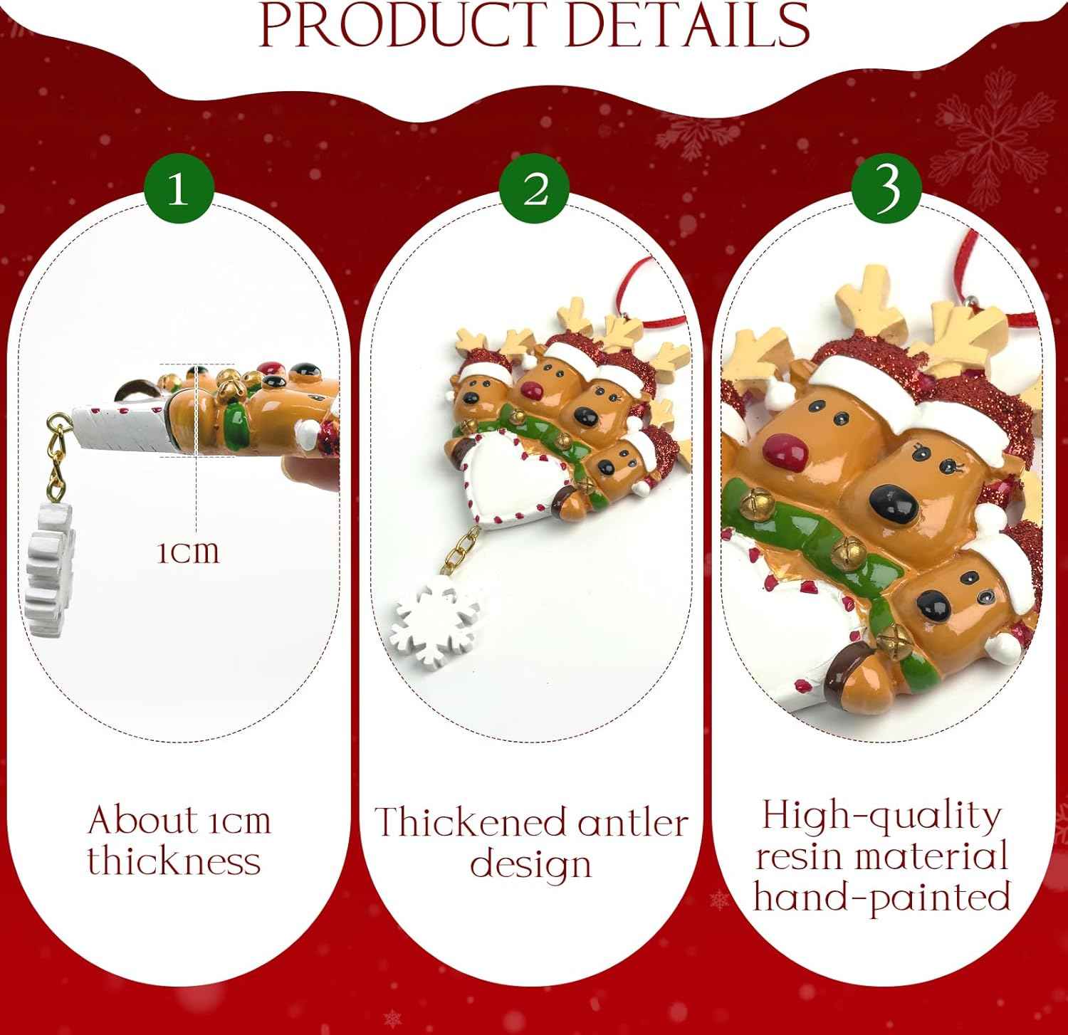 Personalized Deer Christmas Ornaments 2025 Family of 2,3,4,5,6, Custom Engraved Names & Year, Custom Polyresin Hanging Reindeer Ornament for Xmas Tree Decoration Holiday Family Decor Gifts