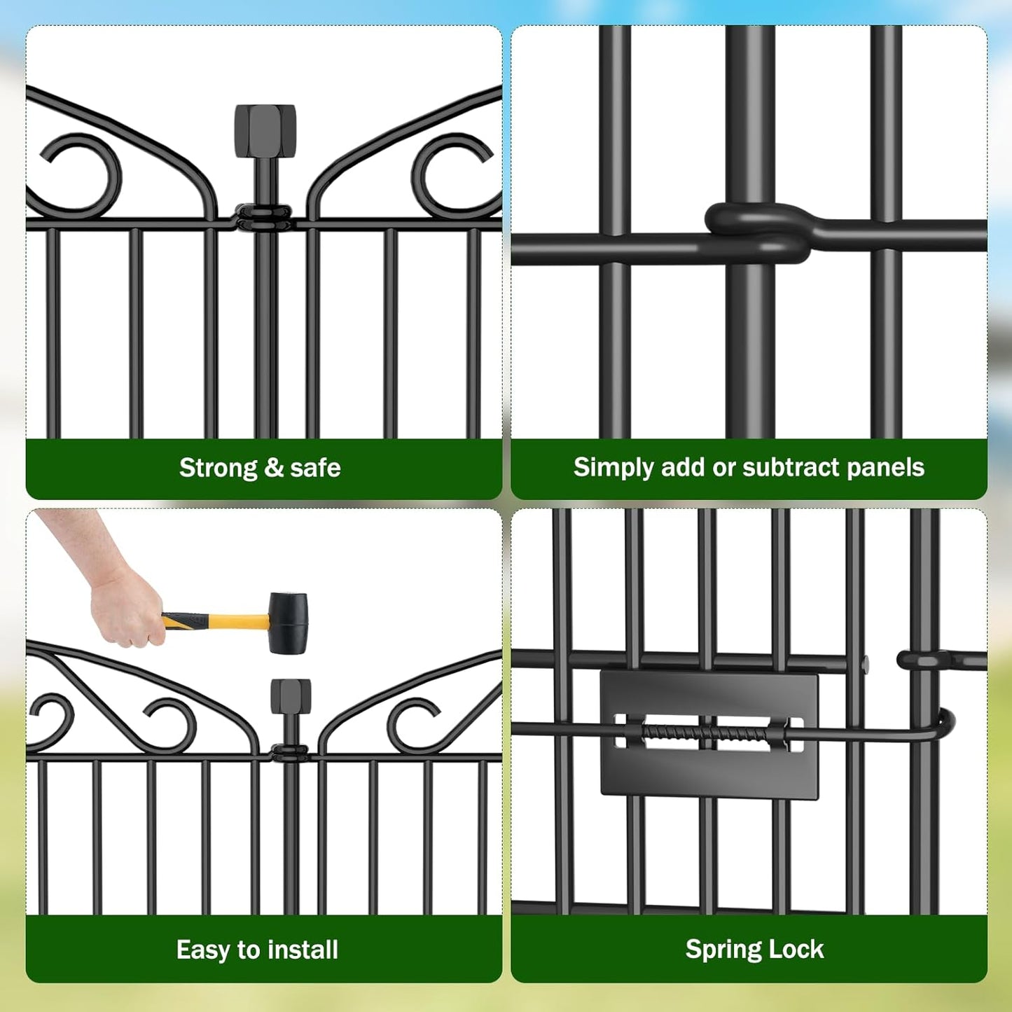 10 Panel No Dig Decorative Garden Fence with Gate - 48in H x 22.6 ft L,Dog Fence Outdoor for Yard,Tall Animal Barrier for Dogs Rabbits, Rustproof Metal Wire Panels for Yard,Patio, Flower Bed