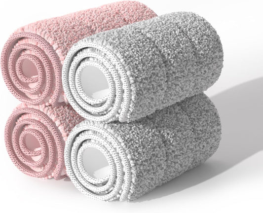 JOYMOOP Mop Replacement Pads, Reusable Microfiber Mop Pads for 13-inch Flat Mop and Mop Bucket Set, Pack of 4 Refills - Grey and Pink