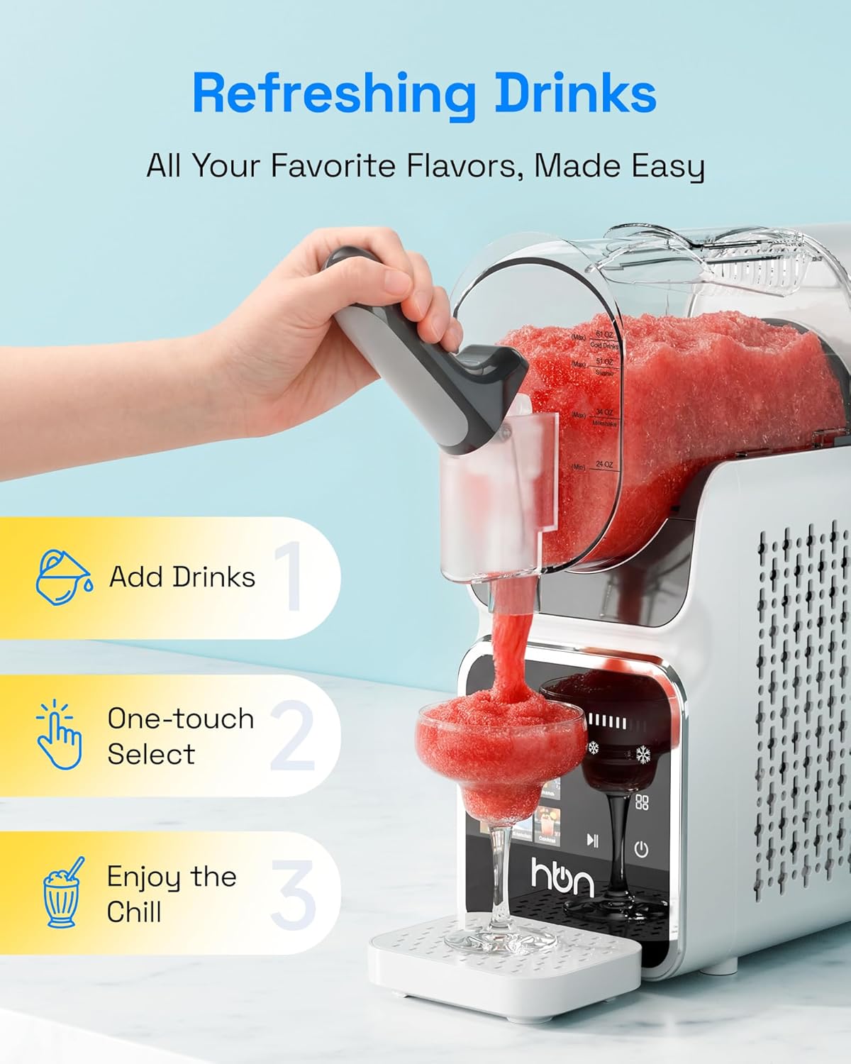 HBN Slushie Machine for Home No Ice Needed, Slushy Machine Frozen Drink Maker 88oz, Self-Cleaning, 6 Presets for Margaritas, Cocktails, Milkshakes and More, Perfect for Family Gathering, Summer Party