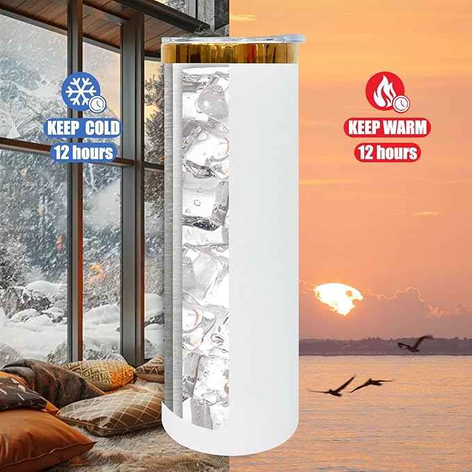 20 oz Skinny Tumblers Stainless Steel Tumbler with Lid and Straw Double Wall Vacuum Insulated Coffee Mug 20oz Powder Coated Cup for Hot and Cold Drinks(White,4 pack)