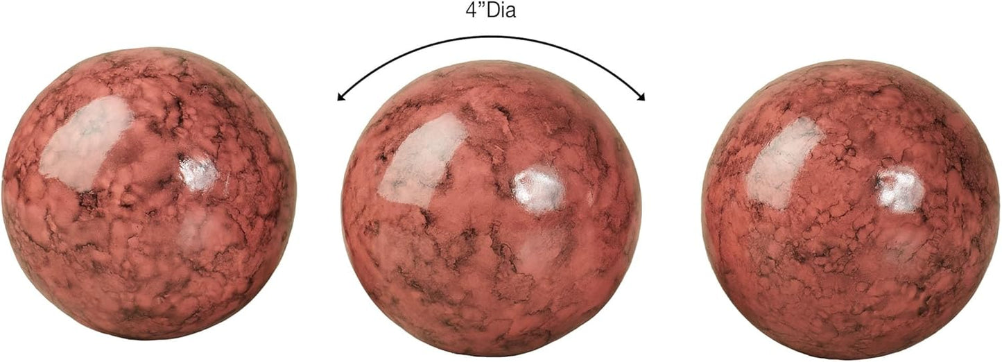 Cambria Cinnabar Marbled Orbs Sphere Balls 4 inches Diameter for Centerpiece Bowl and Tray Displays Set of Three Orbs Only