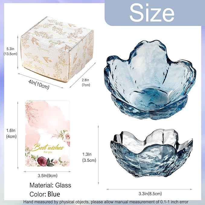 Binoster Blue Flower Glass Ring Dish Jewelry Tray Ring Holder Dish Cute Room Decor Vanity Organizer for Nightstand or Bathroom Aesthetic Trinket Dish Gift for Wife Mom Daughter