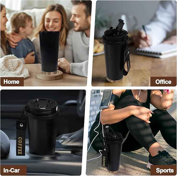 Insulated Coffee Tumbler 17.9oz 530ml Travel Coffee Mug 316 Stainless Steel Dual Drink Openings Leakproof Lid Reusable Insulated Coffee Mug Hot and Cold Ideal Travel Mug for Coffee Lover Daily