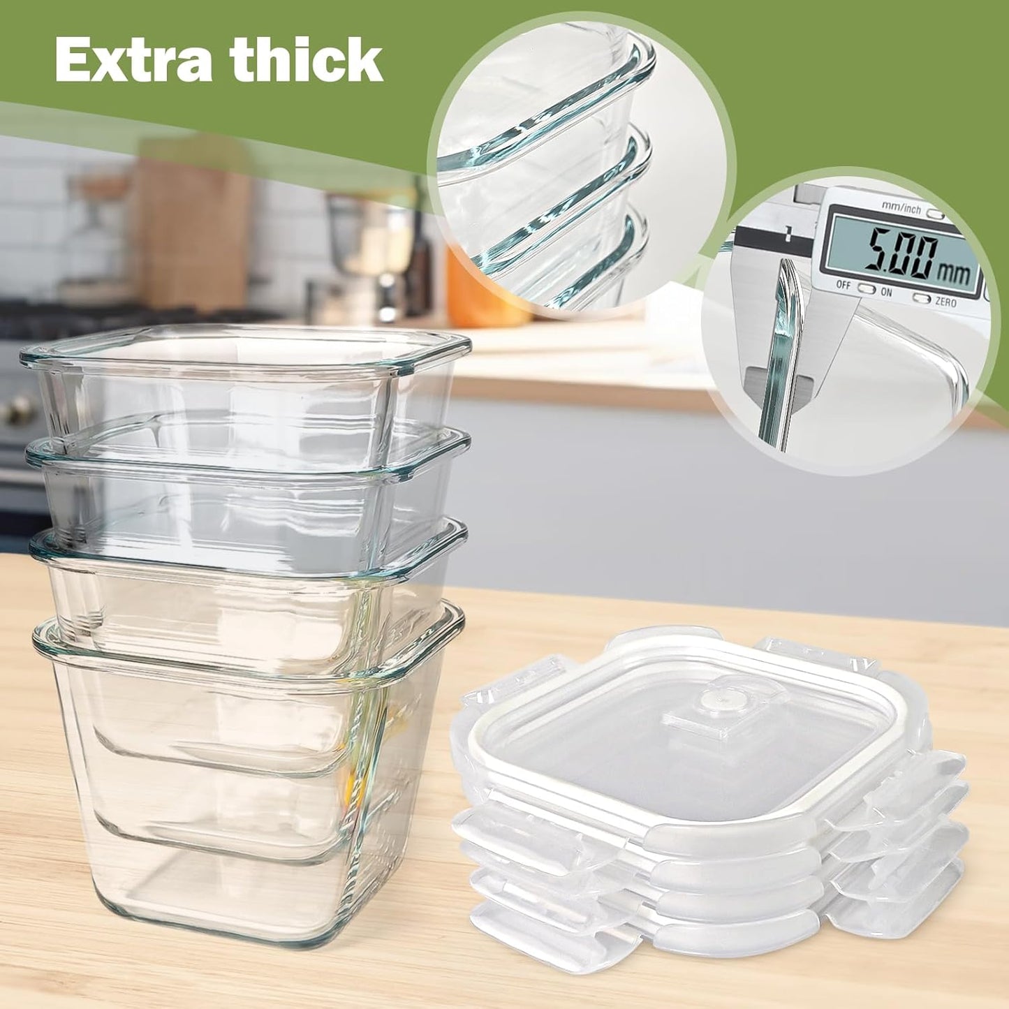 Glass Soup Containers with Lids 32 oz, 4 Cup Borosilicate Glass Food Storage Containers, Microwave & Freezer Safe Jars, Small Square Meal Prep Bowl for Salad, Fruit, Lunch, Ice Cream, Travel, 4 Pack