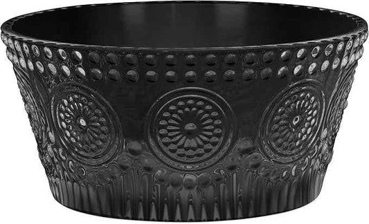Boston International Vintage-Inspired Glass Serving Bowl with Embossed Floral Pattern for Salad Snacks Dinner, Small 4.75" x 2.25", Black Codi
