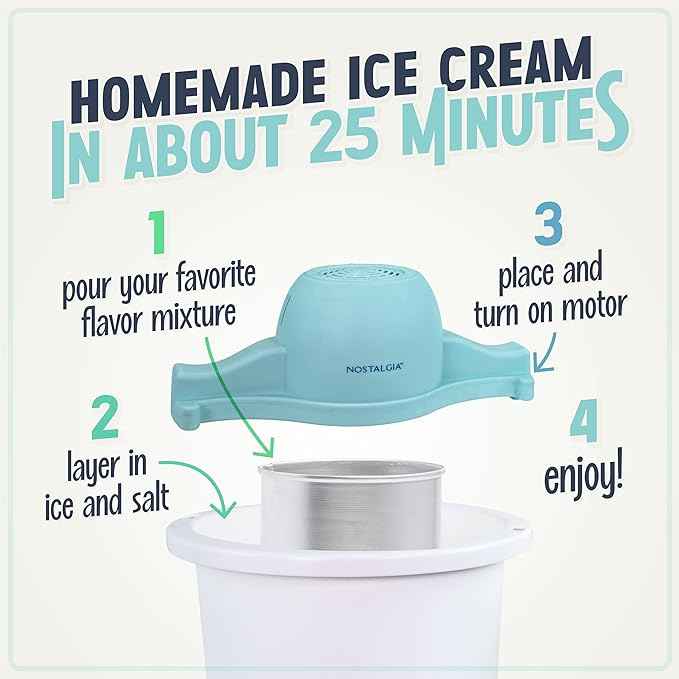 Nostalgia Electric Ice Cream Maker – Parlor Style, Old Fashioned Soft Serve Ice Cream Machine Makes Frozen Yogurt or Gelato in Minutes - Fun Kitchen Appliance – Blue & White - 6 Quart