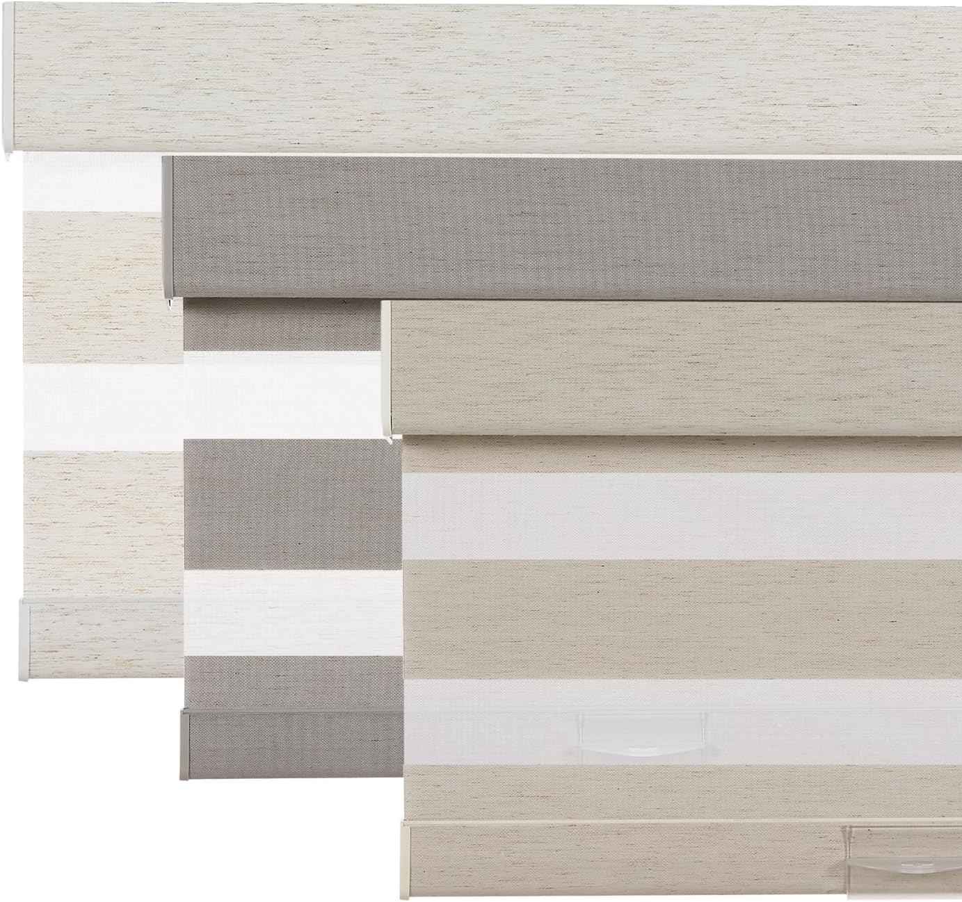 Persilux Linen Cordless Zebra Blinds for Windows, Privacy Light Filtering Dual Layer Blinds for Day and Night, Roller Shades for Bedroom,Living Room,Office (Custom Size,Light Beige)