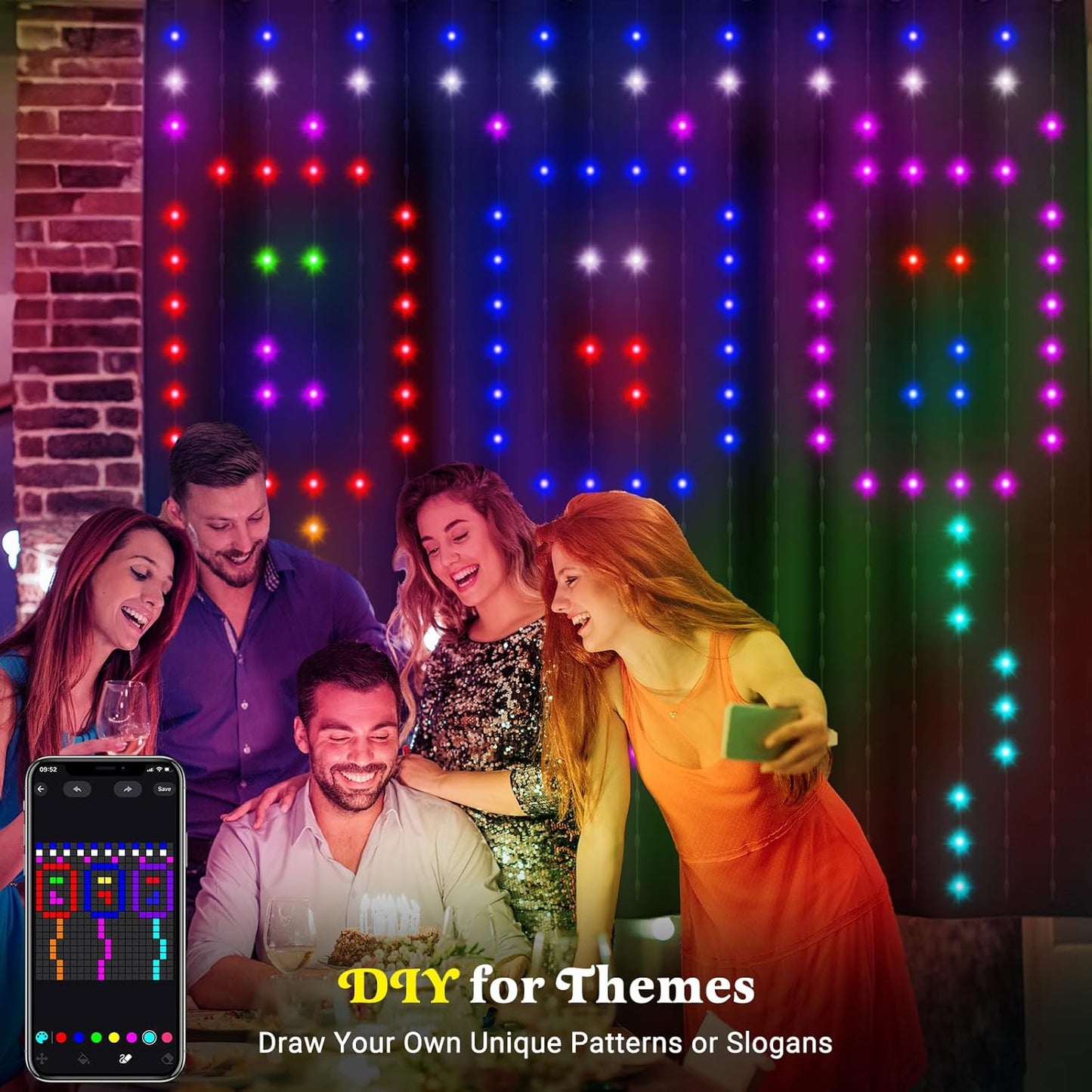 Smart Curtain Lights 400 LED, Color Changing LED Curtain Lights 6.6 * 6.6 FT, Dynamic DIY Fairy String Light Curtains for Bedroom Backdrop Party Indoor Outdoor Decor (APP +Remote Control)