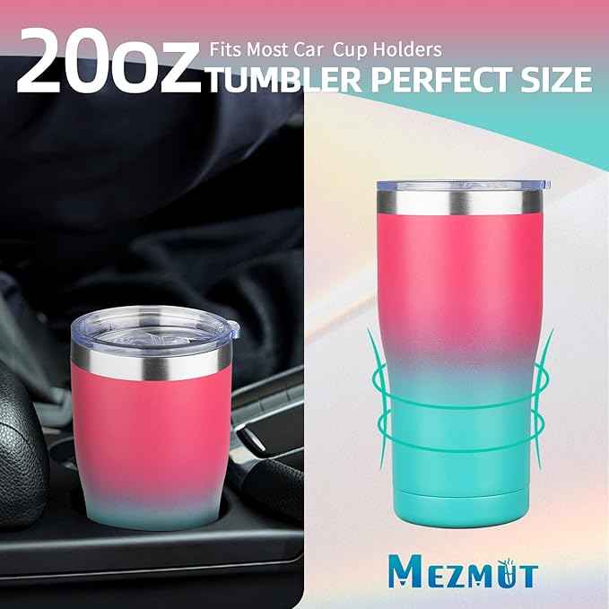 MEZMUT 20oz Coffee Tumbler with Lid and Straw Double Wall Vacuum Insulated Cup Stainless Steel Travel Mugs Insulated for Hot and Cold Leakproof Powder Coated Tumbler for Indoor and Outdoor