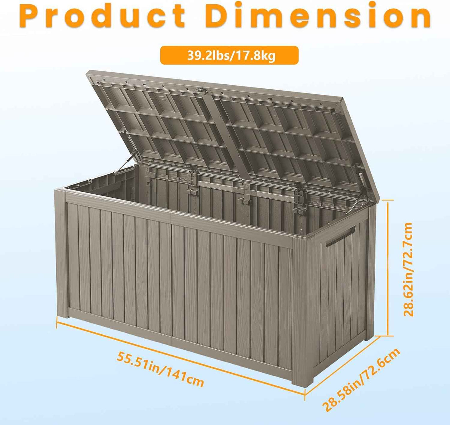 200 Gallon Lockable Resin Outdoor Storage Box, Waterproof & Weather Resistant Deck Box for Patio Cushion, Garden Tools & Pool Accessories, Grey