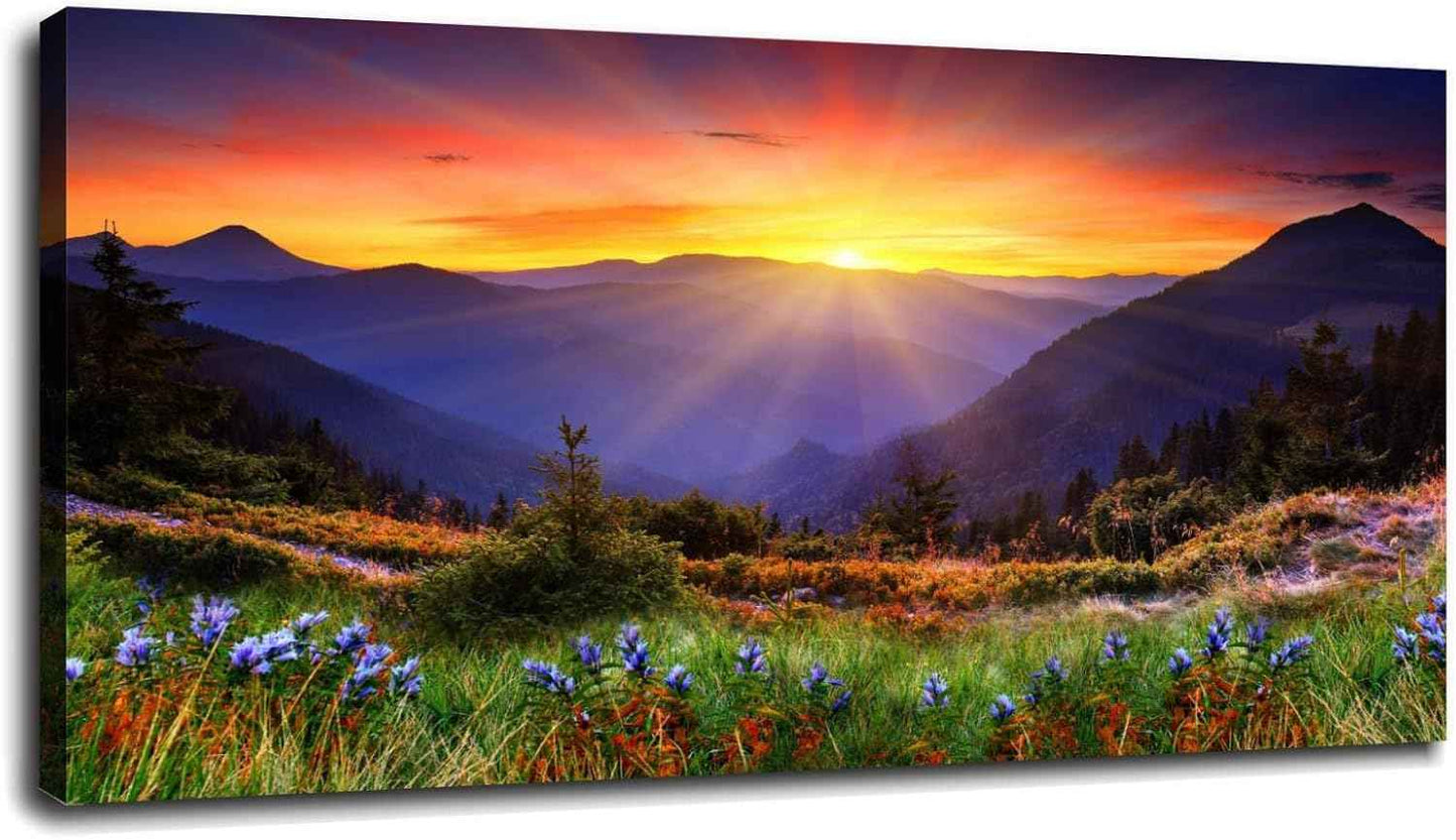 Bdzxfqwe Canvas Wall Art Sunset Mountain Landscape Prints Posters Pictures Printing Office Living Room Bedroom Decor With Framed20 x12