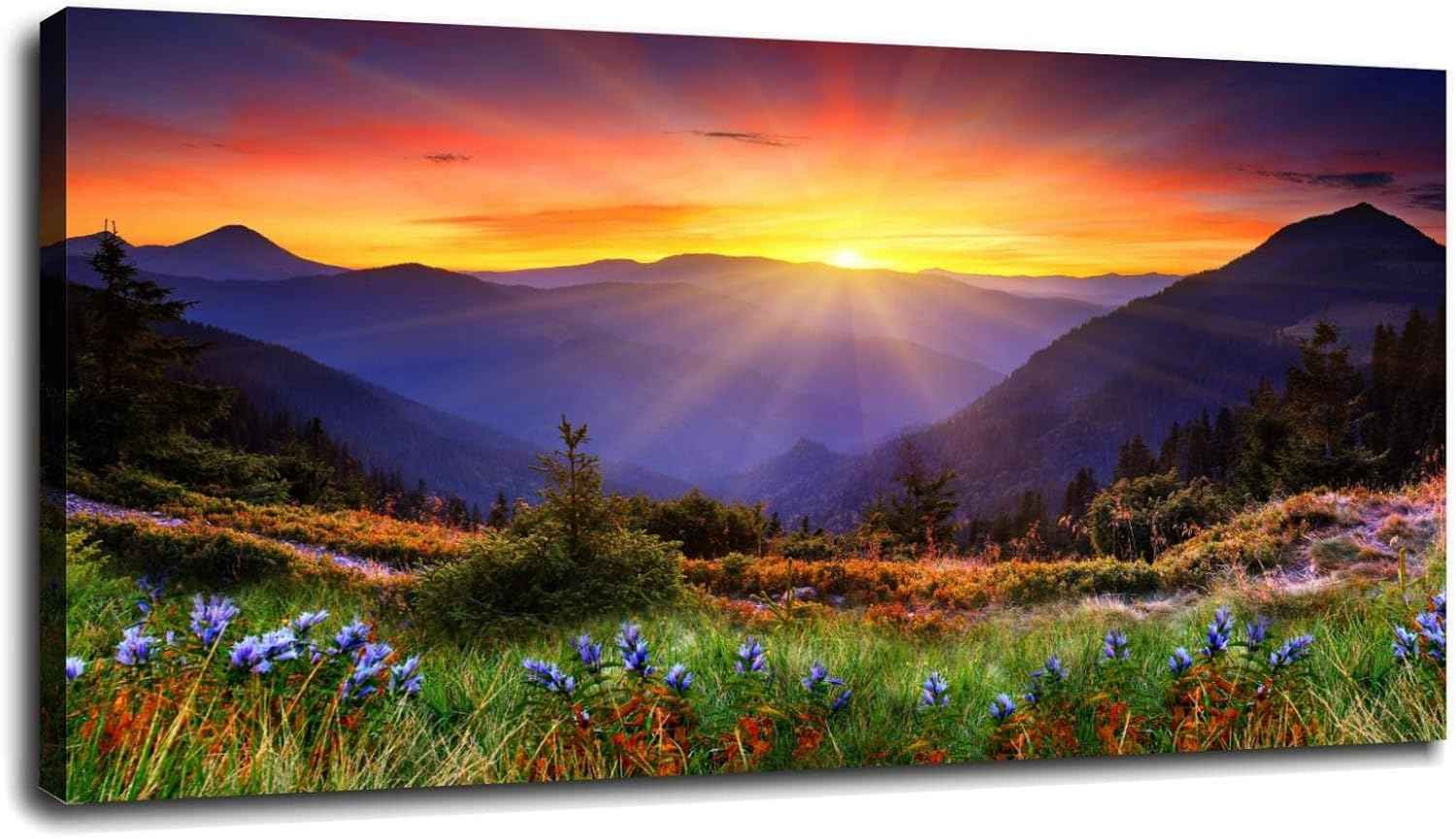 Bdzxfqwe Canvas Wall Art Sunset Mountain Landscape Prints Posters Pictures Printing Office Living Room Bedroom Decor With Framed20 x12