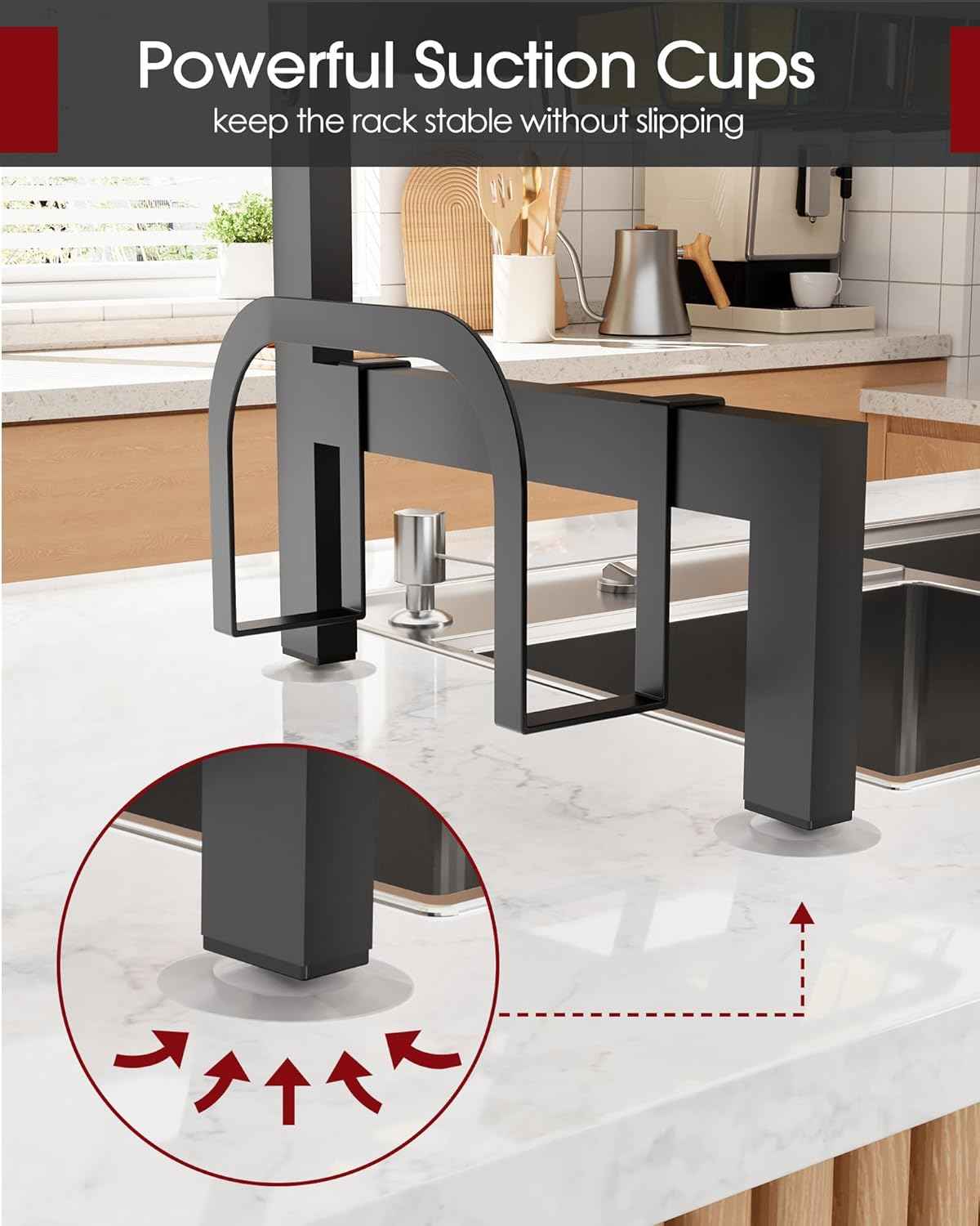 Sakugi Over The Sink Dish Drying Rack, Expandable 2-Tier Stainless Steel Kitchen Storage Organization Accessories for Countertop, Rustproof & Space-Saving, 30"–34.5" L x 12" W x 25" H, Black