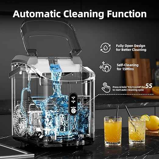 Antarctic Star Nugget Ice Maker Countertop with Soft Chewable Ice, Portable Sonic Ice Maker with Basket and Scoop, Removable Top Cover, Auto-Cleaning for Home/Party/RV/Camping (Grey)