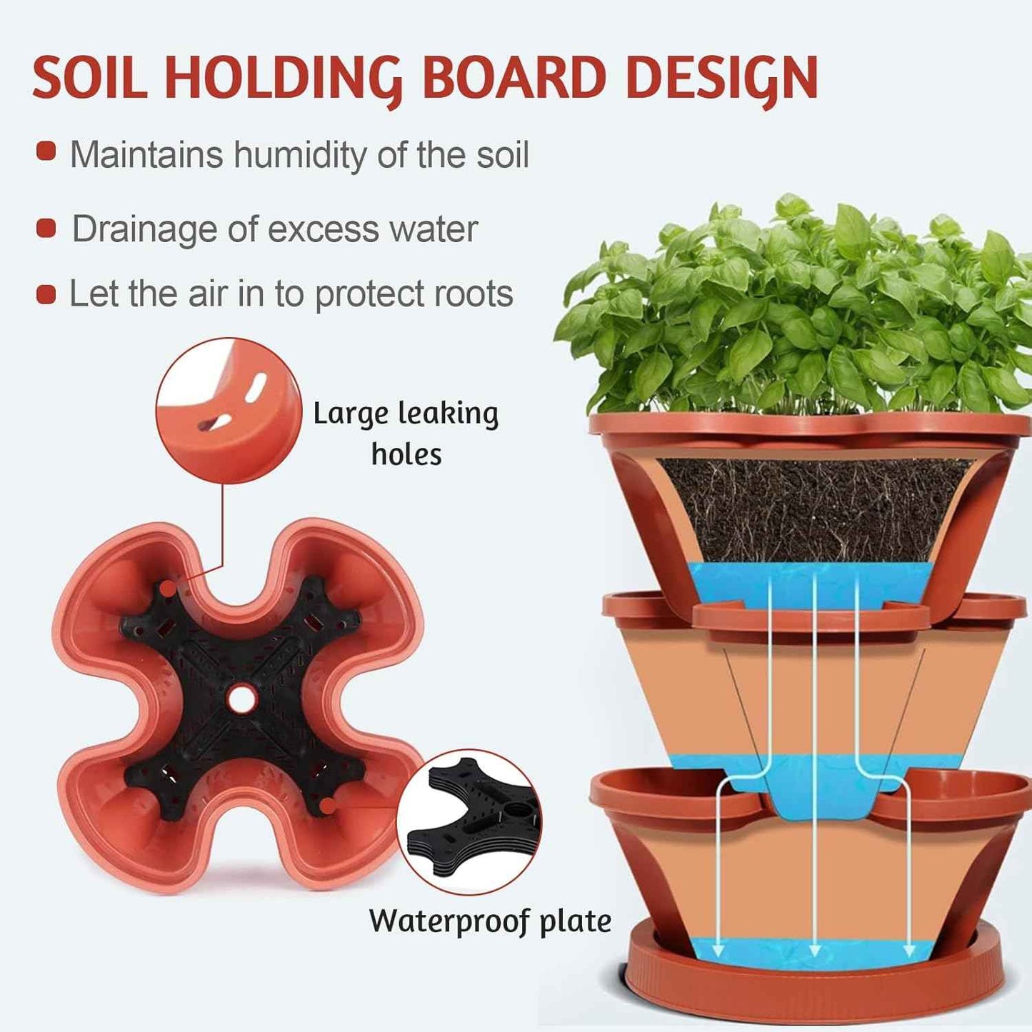 7 Tier Vertical Strawberry Planter-Tower Stackable Herb Planter Stacking Garden Planters Pot Outdoor with Tools Mover for Growing Flowers, Vegetables and Succulents, Red